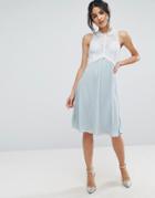 Elise Ryan Midi Dress With Crochet Lace Bodice - Blue