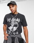Only & Sons Oversized T-shirt With Def Leppard Tour Print In Washed Black