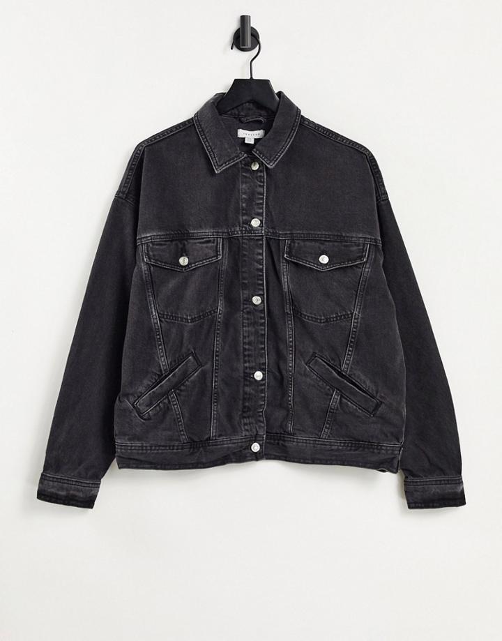 Topshop Over Sized Jacket In Washed Black
