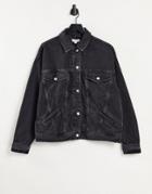 Topshop Over Sized Jacket In Washed Black