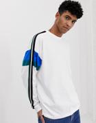 Asos Design Oversized Long Sleeve T-shirt With Sleeve Cut And Sew And Taping In White