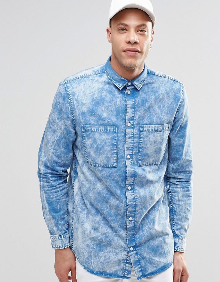 Weekday Average Acid Wash Shirt Blue - Blue