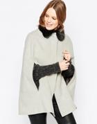 Helene Berman Faux Fur Collar Cape In Gray With Black Fur - Gray
