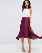 Asos Midi Skirt In Satin With Splices - Purple