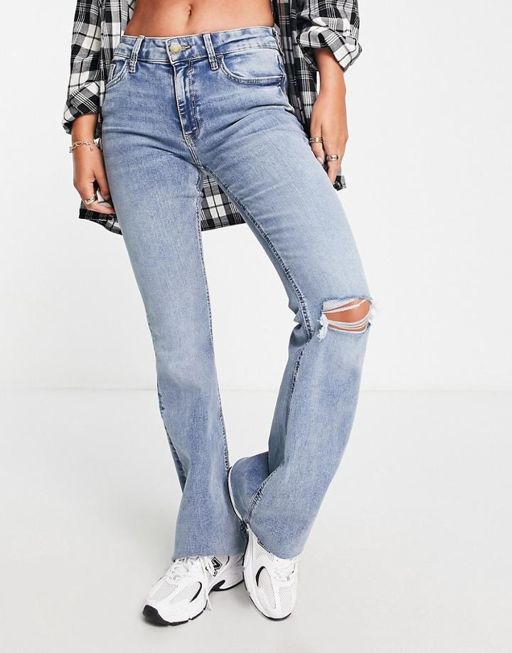 River Island Amelie Flare Jeans With Rip In Blue