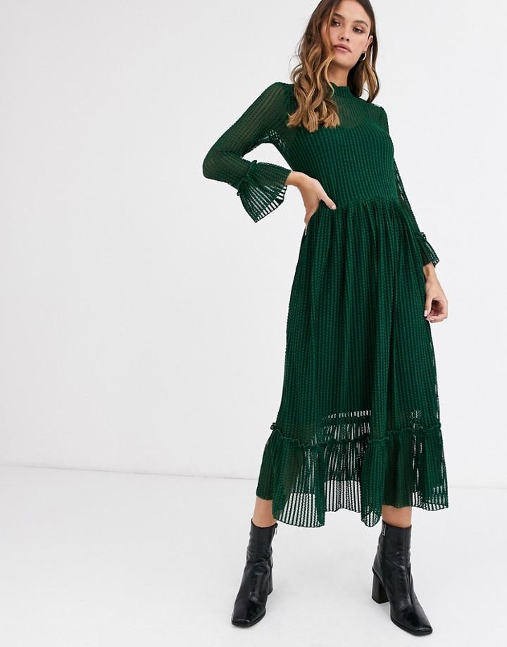 Y.a.s Sheer Stripe Mesh Midi Dress-blue