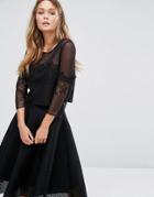 New Look Mesh And Lace Crop Top - Black