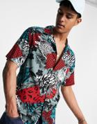 Only & Sons Short Sleeve Animal Print Shirt In Blue-blues