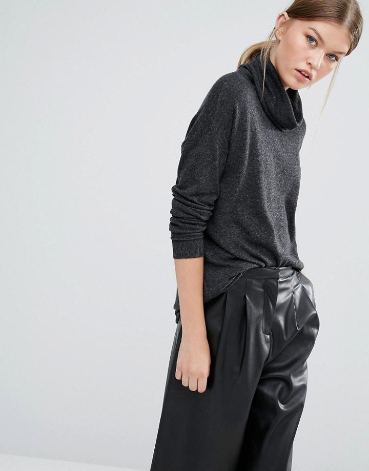Vero Moda Rollneck Sweater With Split Sides - Gray
