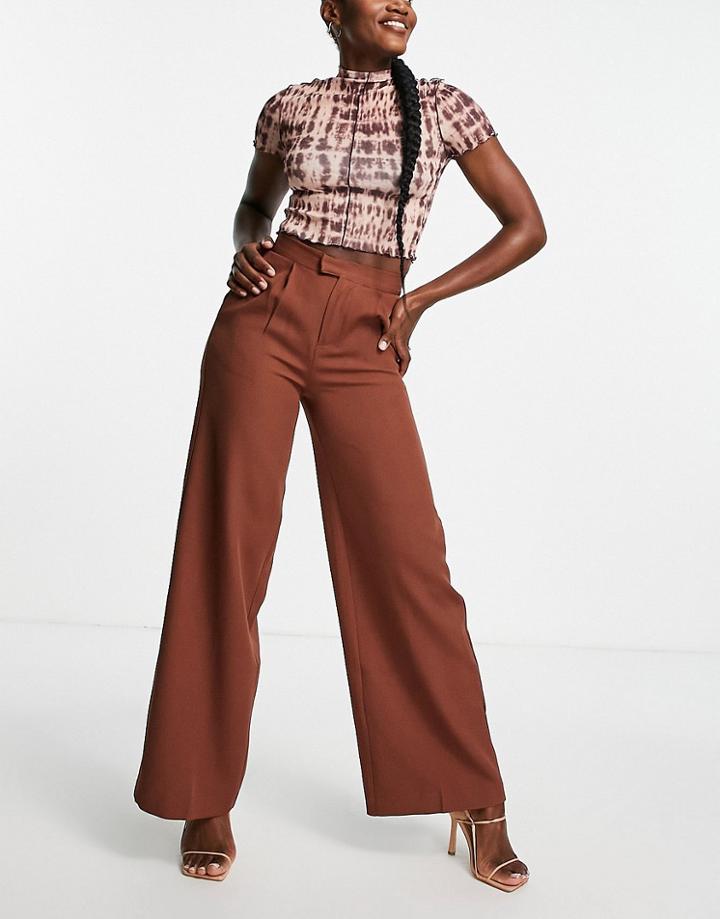 In The Style X Perrie Sian Wide Leg Pant In Chocolate - Part Of A Set-brown