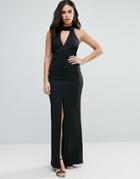 Jessica Wright Maxi Dress With Front Split And Lace Detail - Black