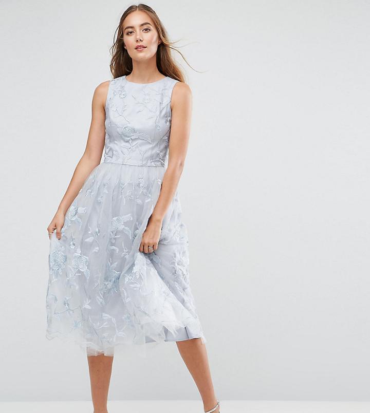 Chi Chi London Tall Lace Midi Dress With 3d Flowers - Gray