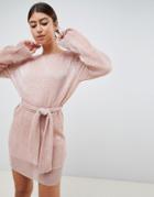 Club L Allover Sequin Shift Dress With Belt Detail In Nude - Beige