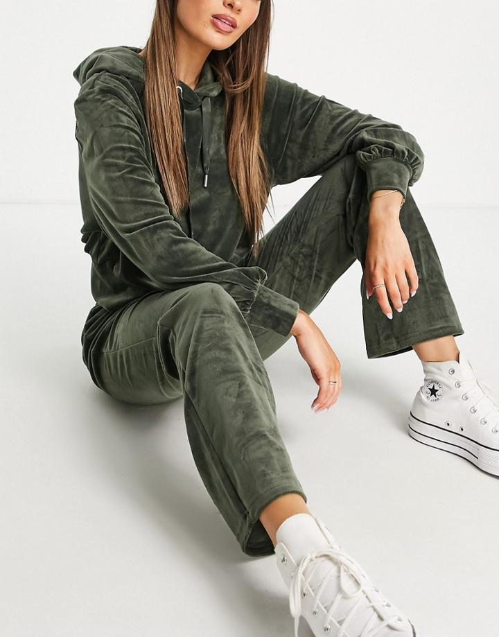 Only Laya Velour Flared Sweatpants In Green