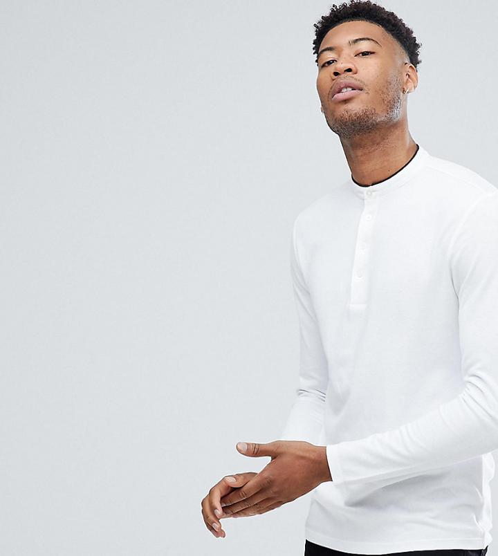 Selected Homme Tall Long Sleeve Grandad Top - White