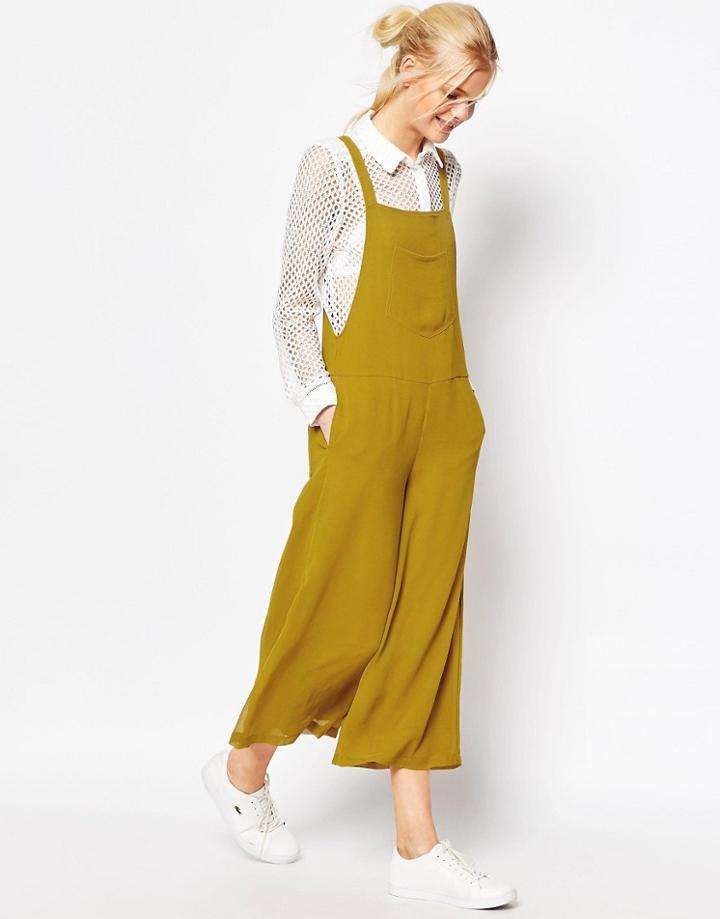Asos Pinafore Jumpsuit With Culotte Leg - Chartreuse