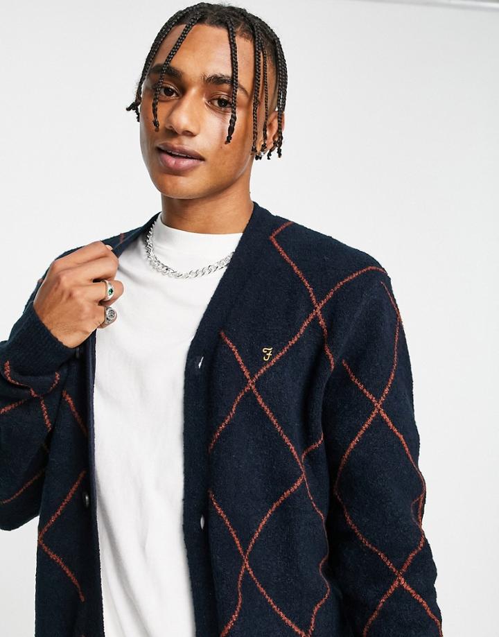 Farah Haberberg Diamond Check Cardigan In Navy
