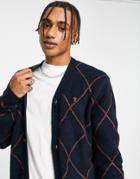 Farah Haberberg Diamond Check Cardigan In Navy