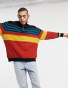 Asos Design Knitted Half Zip Sweater With Color Block Design-multi