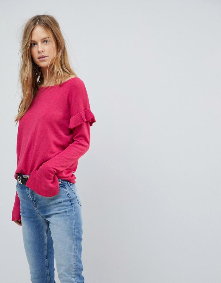 Vila Ruffle Sweater With Fluted Sleeve - Purple