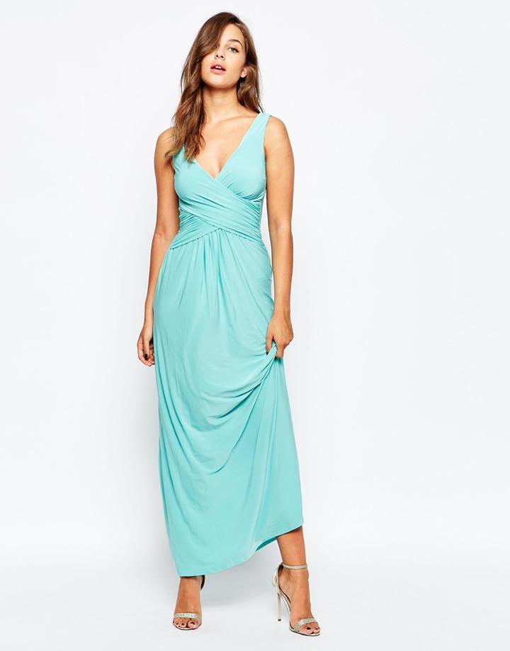 City Goddess Maxi Dress With Cross Front - Aqua