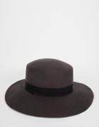 Asos Flat Top Hat In Charcoal Felt With Wide Brim - Charcoal