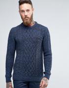 Asos Cable Knit Sweater With Chest Pocket - Navy