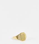 Asos Design Sterling Silver Signet Ring Crisscross Emboss In 14k Gold Plate