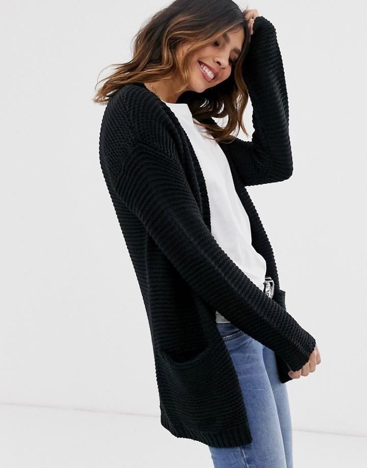 Vero Moda Chunky Ribbed Cardigan With Pocket Detail In Black