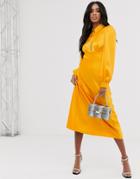 Asos Design Maxi Satin Tea Dress With Collar - Yellow