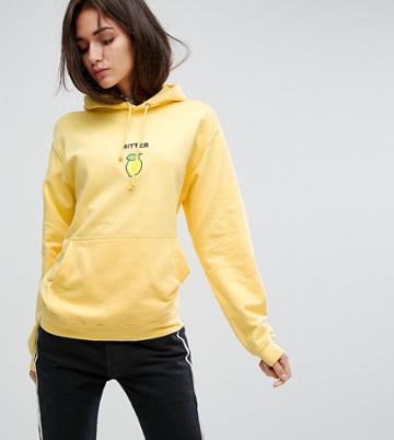 Adolescent Clothing Oversized Hoodie With Bitter Lemon Slogan Embroidery - Yellow
