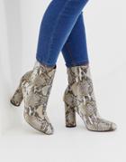 Asos Design Egypt Leather Heeled Boots In Snake - Multi