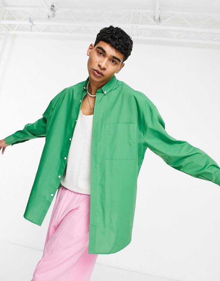 Asos Design Volume Oversized Dad Shirt In Bright Green