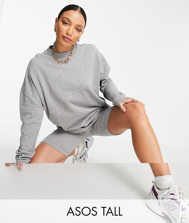 Asos Design Tall Tracksuit Oversized Sweat / Ribbed Legging Short In Gray Heather