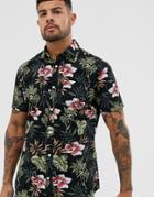 Jack & Jones Essentials Printed Short Sleeve Shirt In Black - Black