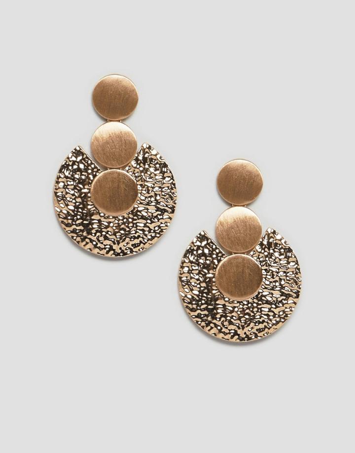 Asos Design Earrings With Sleek And Hammered Discs In Gold - Silver