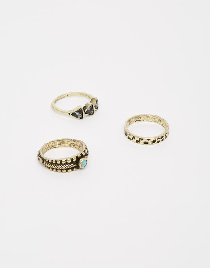 Asos Ring Pack With Semi Precious Stones - Multi