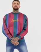 Asos Design Oversized Sweatshirt In Stripe With Slogan Embrodiery - Multi