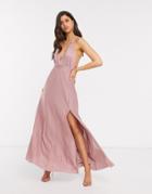 Asos Design Knot Strap Pleated Maxi Dress In Rose-pink