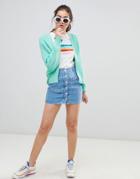 Pull & Bear Button Through Denim Skirt In Light Blue - Blue