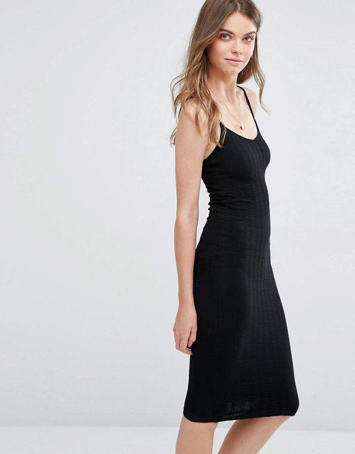 Pull & Bear Textured Midi Bodycon - Black