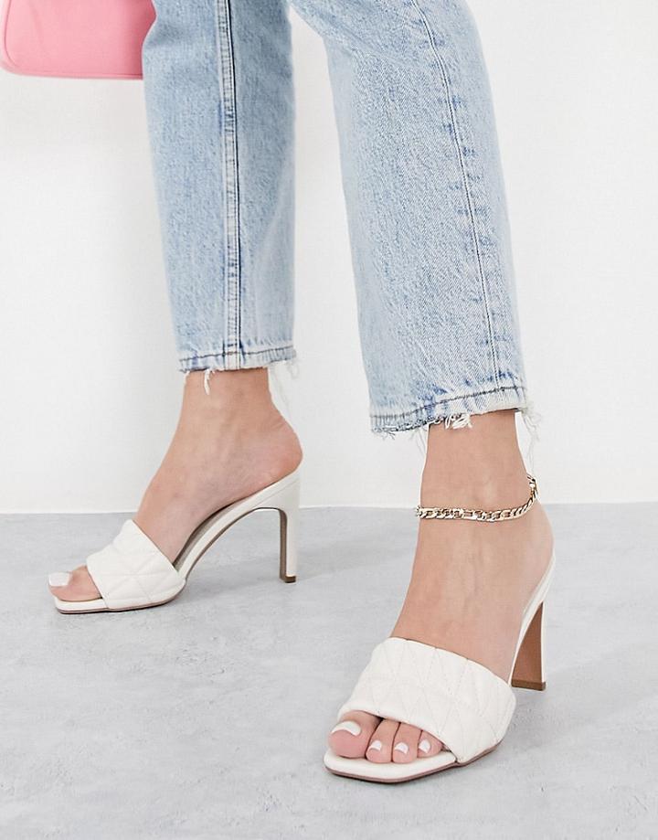 Qupid Quilted Mule Heeled Sandals In Cream-white