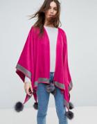 Jayley Cashmere And Silk Blend Pom Pom Poncho - Pink