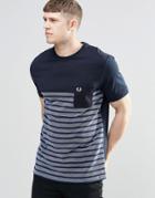 Fred Perry T-shirt With Half Stripe And Pocket - Cobalt