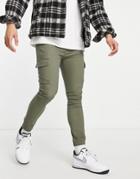 Asos Design Super Skinny Cargo Pants With Cuff In Khaki-green