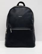 Asos Design Backpack In Faux Leather In Black With Silver Zips And Foil Emboss - Black