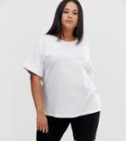 Asos Design Curve Oversized Boyfriend T-shirt With Roll Sleeve In White - White
