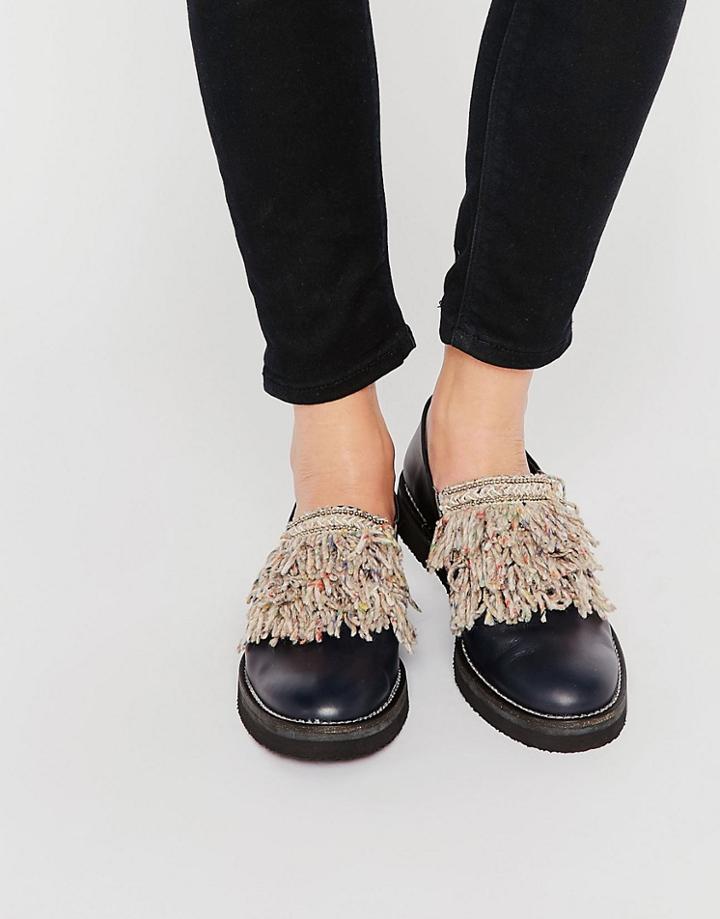 Miista Fringe Front Flat Shoes - Black