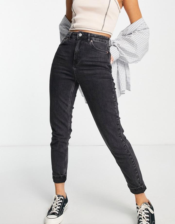 Topshop Tapered Mom Jeans In Washed Black