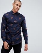 Ted Baker Party Shirt In Navy With Panther Print - Navy
